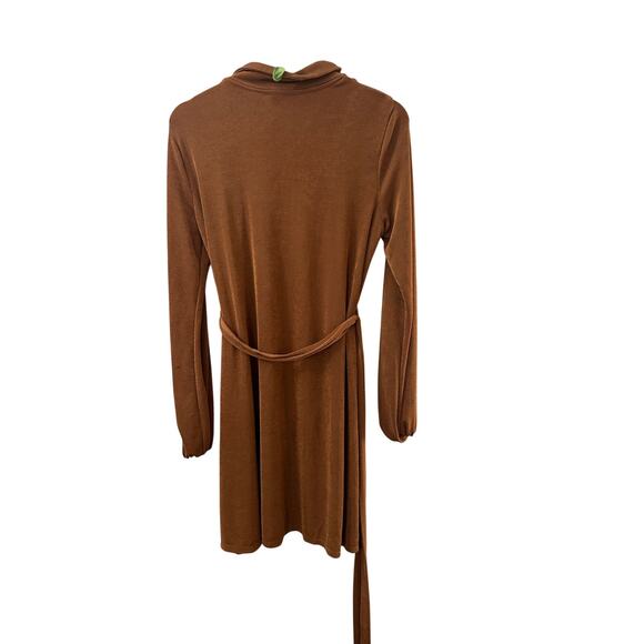 WILD FABLE Camel Long Sleeve Faux Wrap Belted Dress Draped Longline SIZE LARGE - Picture 3 of 7